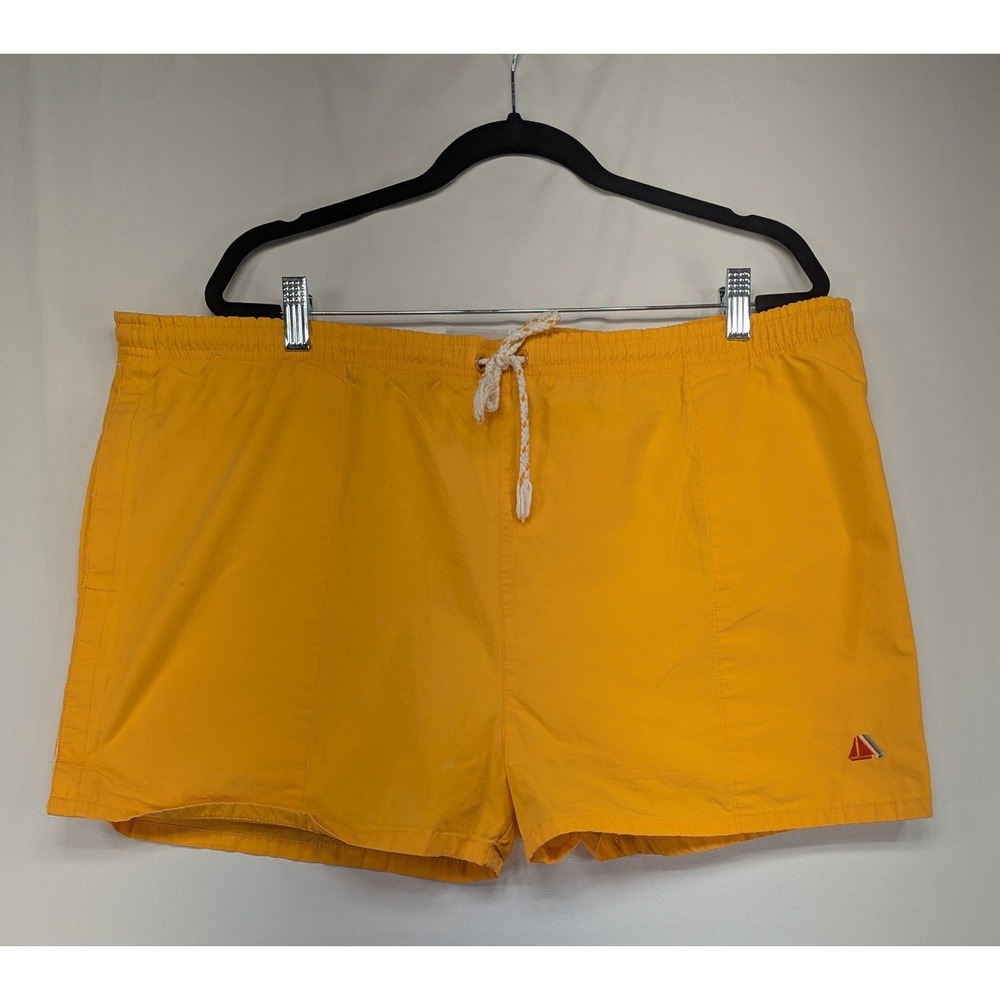 Vintage Sun Bay Mens XL Yellow Swim Trunks Cotton Retro Sailboat‎ Logo Shorts